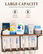 Lorbro Broom Holder Wall Mount with Cleaning Supplies Storage, Heavy Duty - Image 3
