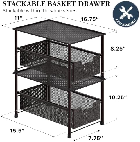 Simple Houseware Stackable Under Sink Sliding Basket Drawer, Brown - Image 2