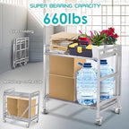 2 Shelf Rolling Cart with Wheels, 660lbs Capacity Collapsible Steel Rolling Utility Cart, Heavy-Duty Foldable Hand Truck, Metal Storage Carts with Handle for Groceries, Warehouse (36" Lx26 W) - Image 2