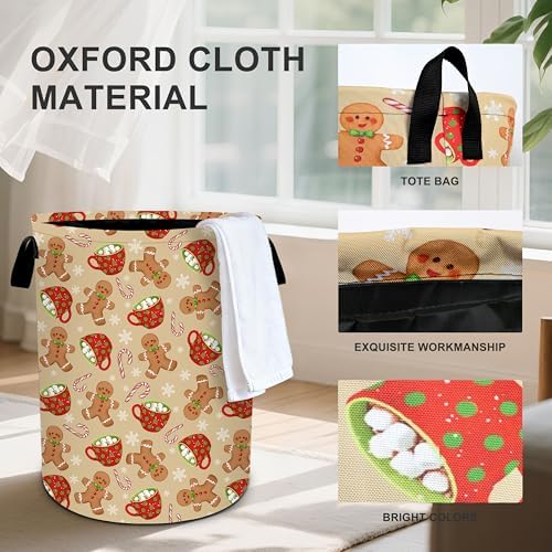 Christmas Candy Laundry Basket Storage Bin Foldable Laundry Hamper Clothes Storage Bucket Organizer 19.6x15.7 Inch For Laundry Room/Bedroom/Bathroom - Image 4