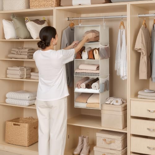 StorageWorks Hanging Closet Organizer for Small Closets, 5 Shelf | Add More Storage to Small Closets with 5 Reinforced Shelves, Perfect for Bedroom, Dorm and RV, Ivory White - Image 2