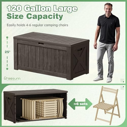 Greesum Outdoor Storage Box 120 Gallon Storage Bin with Lid for Patio Furniture, Garden Tools, Pool Supplies, Lockable, Waterproof and UV Resistant, Dark Brown - Image 4