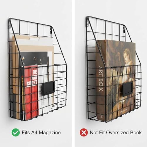 QWORK Metal Wire Wall Mounted File Organizer – 2 Pack Fits A4 & Letter Size, Space-Saving Storage for Office, Home & Entryway - Image 2