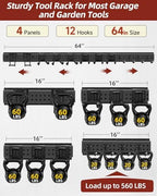 Garage Tool Organizer Wall Mount, 64in Tool Rack, 560LBS Capacity - Image 3