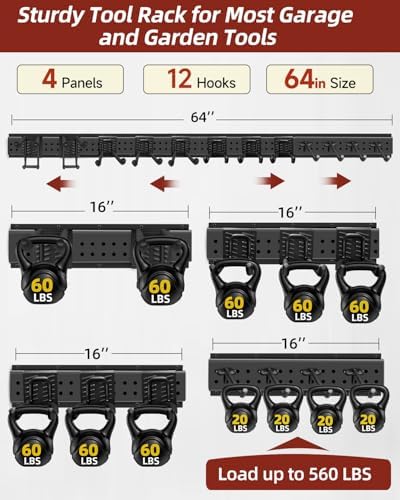 Garage Tool Organizer Wall Mount, 64in Tool Rack, 560LBS Capacity - Image 3
