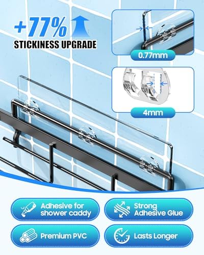 9 Pack Shower Caddy Adhesive Replacement, Strong Waterproof Transparent Adhesive Strips, No Drilling Shower Shelf Adhesive Hooks for Bathroom Shelves, Corner Basket, Soap Holder & Kitchen Racks - Image 5