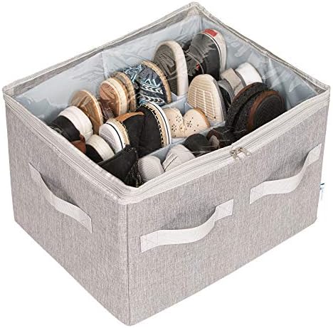 Moteph Shoe Organizer Closet Storage Solution with Clear Cover & Adjustable Dividers for Shoes, Handbags, Blankets, Linen, Clothing (Medium - 16 Pairs, Grey) by MOTEPH