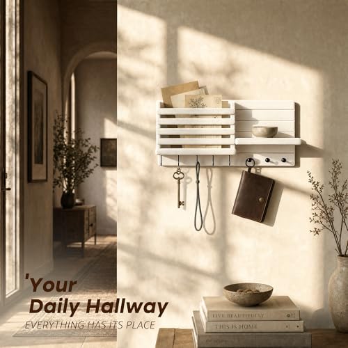 Rebee Vision Key Holder Wall Mount with Mail Slot for Hoom Decor, White - Image 3