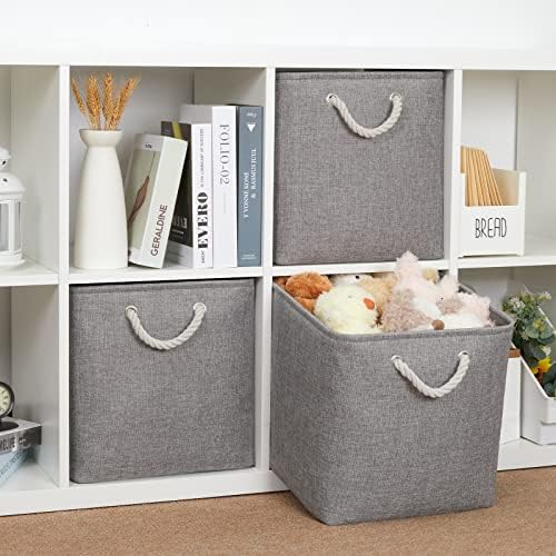 Bidtakay Grey Baskets Foldable Storage Cube Bins 13x13x13 Cube Storage Organizer Closet Set of 3 Fabric Storage Baskets for Home Office Large Baskets for Nursery Baby Toy Storage - Image 4
