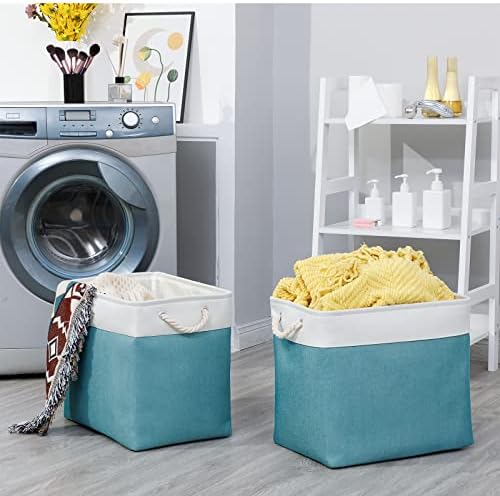 Bidtakay Storage Baskets Extra Large 17x12x15 In Teal Blue Nursery Toy Baskets Fabric Long Shelf Baskets for Organizing Set of 2 Linen Closet Bins for Shelves Decorative Blanket Basket Living Room - Image 2