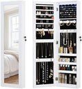 Full Length Mirror Jewelry Cabinet Organizer Lockable Door Wall-Mounted Jewelry Armoire with Shelves and Behind-the-Door Storage - White by MASMIRE
