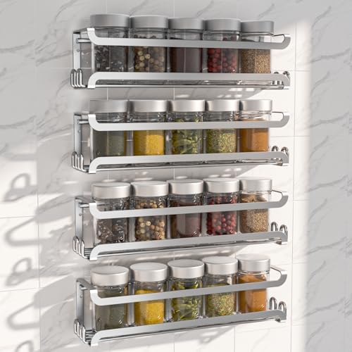 LUCYCAZ 4 Pack Wall Mounted Spice Rack for Kitchen Cabinet,RV,Camper,Sliver by LUCYCAZ