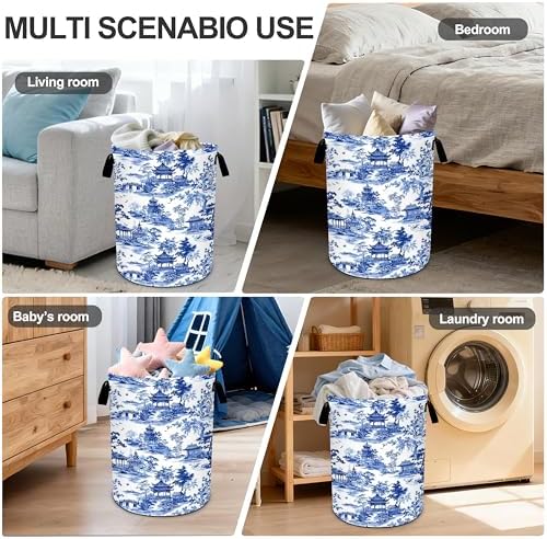 Chinoiserie Laundry Basket Storage Bin Foldable Laundry Hamper Clothes Storage Bucket Organizer 19.6x15.7 Inch For Laundry Room/Bedroom/Bathroom - Image 6