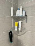 JiePai Adhesive Acrylic Corner Shower Caddy 2 Pack, Rustproof Bath Shelf - Image 4