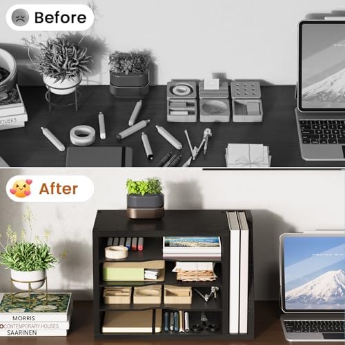Wooden Mail Organizer, Desk Organizer with 3 Adjustable Shelves - Image 6