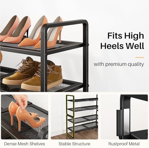 Expandable Metal Shoe Rack for Closet, Entryway & Garage, 4-Tier, Black | Adjustable Height for Boots, Stackable Design, Dense Mesh Shelves for Heels, Fits Small Spaces, Apartments and Rentals - Image 5