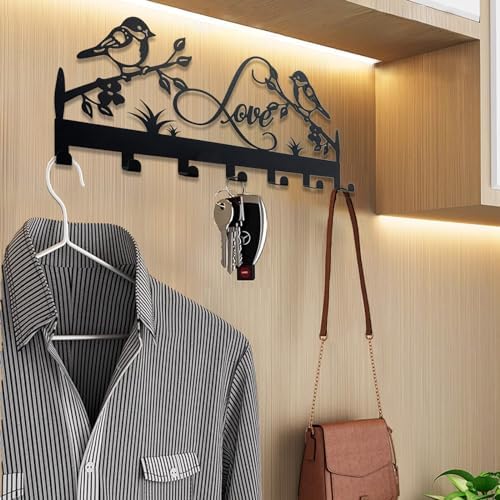 Metal Key Holder, Wall Mounted Key Hooks, Key Holder for Wall, Key Organizer Rack with 7 Hooks, Key Hanger Decor for Kitchen, Entryway, Hallway, Bedroom, Doorway (Birds 12IN) - Image 5