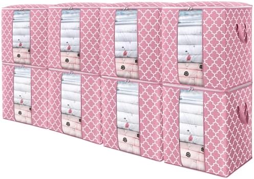 Storage Bags 8 Pack 100L Clothes Organization and Storage Containers | Large Blanket for Comforters,Bedding, Foldable Organizer with Reinforced Handle, Clear Window, Sturdy Zippers, Pink by WiseLife