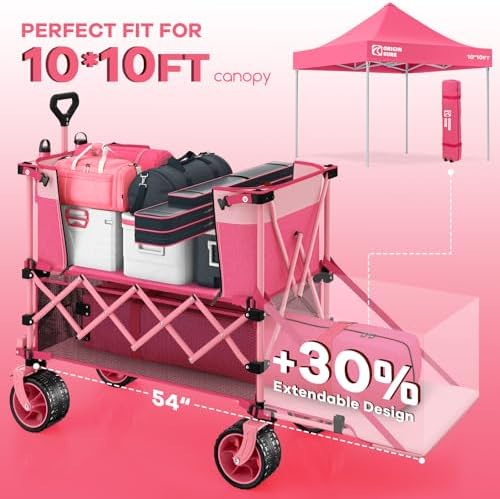 Originsure 400L Foldable Double Decker Wagon, 54" L Tailgate, 560lbs, Pink - Image 6