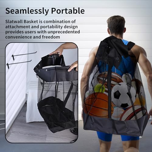 Slatwall Baskets,Hanging Slatwall Accessories with Take and Go Design,(26*18*11'')Large Mesh Slatwall Organizer with Easy Access Zipper Adjustable Shoulder Strap for Home Sport Garage Storage (2) - Image 2