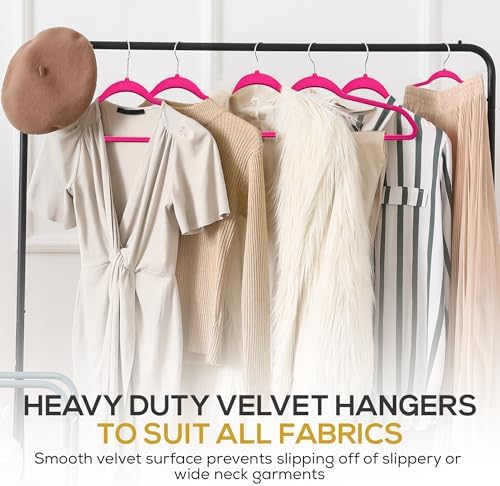 Techzoo Premium Velvet Hangers 50 Pack Ultra Thin Non Slip Adult Felt Space Saving Suit Hanger for Closet Heavy Duty Coat Pants Jackets Dress Hangers 360° Swivel Hook Hold Upto 10 lbs Dark Pink - Image 6