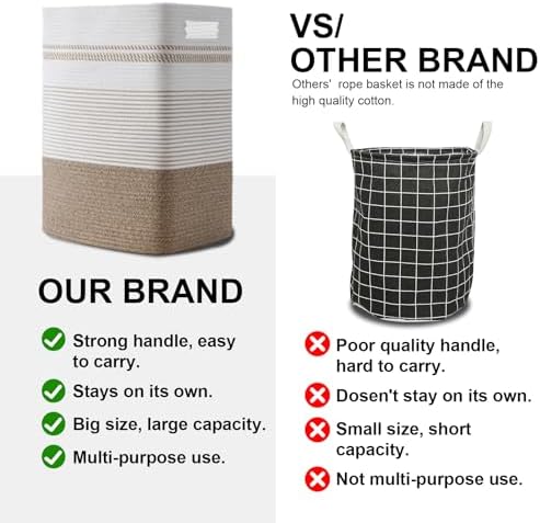 80L Large Cotton Rope Laundry Basket for Bedroom & Laundry Room, Tall Clothes Hamper with Sturdy Handles, Neutral Storage Bin Capable of Holding Blankets and Toys - Image 5