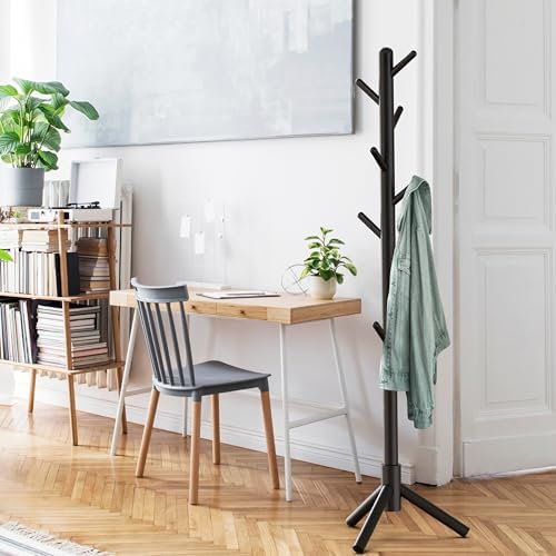 Simple Houseware Wooden Coat Rack Stand, Hall Tree with 9 Hooks, Black - Image 5