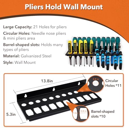4Pcs Wall Mount Tool Organizer Set,Include Screwdriver Organizer,9mm-24mm Wrench Holder,Pliers Holder,Hammer Rack,Galvanized Steel Hand Tool Storage for Workshop,Shed,Garage,Home - Image 7