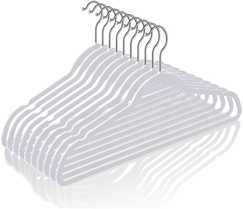 TIMMY 50 Pack Plastic Clothes Hangers, 17.7 in, Gray, Non-Slip, Heavy Duty | ABS plastic construction, Non-slip grip, 360° swivel hooks, 0.2 in slim profile, 10 lb capacity Grey Coat hangers - Image 2