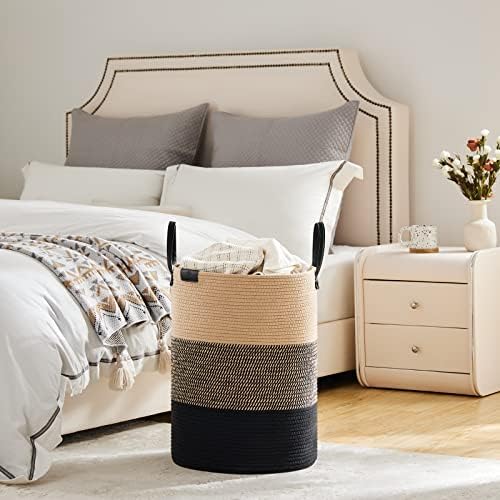 VIPOSCO 58L Tall Woven Rope Laundry Hamper, Leather Handles, Brown & Black - Image 4