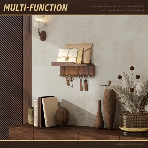 Rebee Vision Key Holder Wall Mount with 7 Hooks for Home Decor, Retro Brown - Image 4