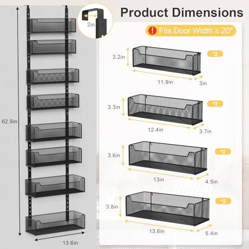 VyGrow Over the Door Organizer, 8-Tier Pantry Organizer with Fully Enclosed Mesh Baskets, Heavy-Duty Metal Hanging Spice Rack for Kitchen Bathroom Laundry Room, 2-in-1 Wall Mount or Door Mount, Black - Image 3