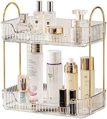 Akinbas 2 Tier Bathroom Organizer Countertop Makeup Perfume Tray Skincare Organizer for Bathroom Dresser Vanity (White) by AKINBAS