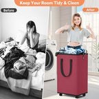 SpaceTrove Rolling Laundry Basket with Wheels, Laundry Hamper, 80L, Red - Image 5