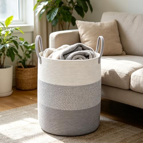105L Extra Large Laundry Basket, Clothes Hamper with Handles- Grey - Image 3