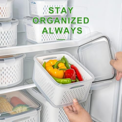 5 PCS Large Fruit storage Containers for Fridge with Colanders and Choppers - Image 6