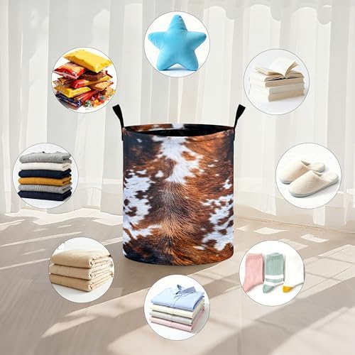 Cow Fur Laundry Basket Storage Bin Foldable Laundry Hamper Clothes Storage Bucket Organizer 19.6x15.7 Inch For Laundry Room/Bedroom/Bathroom - Image 5