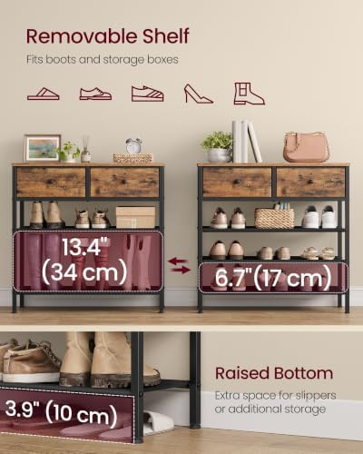 VASAGLE 4-Tier Shoe Rack, 2 Fabric Drawers, Steel Frame - Image 6