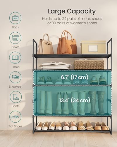 SONGMICS Shoe Rack, 6-Tier Shoe Organizer, Metal Storage Shelf | for Entryway, Upright or Upside Down, for 24-30 Pairs, Stackable, 11.8 x 36.2 x 42.7 Inches, Black ULSA306BH01 - Image 6
