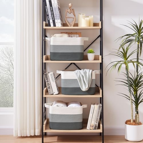 OIAHOMY Cotton Rope Storage Baskets for Organizing Dark Gray 3-Pack - Image 2