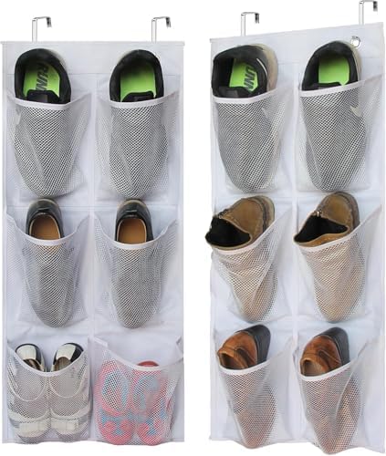 KIMBORA 2 Packs Narrow Over the Door/Wall Shoe Organizer Cruise, Small Hanging Shoe Rack for Closet with Clear Mesh Pocket for Bathroom, RV, Pantry, Camping (White) - Image 2