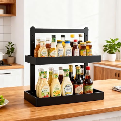 Bamboo Undersink Organizer Storage - 2-Tier Cabinet Shelf with Adjustable Levels, Under Sink Storage Slide Out for Cabinet Pantry Kitchen Bathroom (Black, 2 Packs) - Image 6
