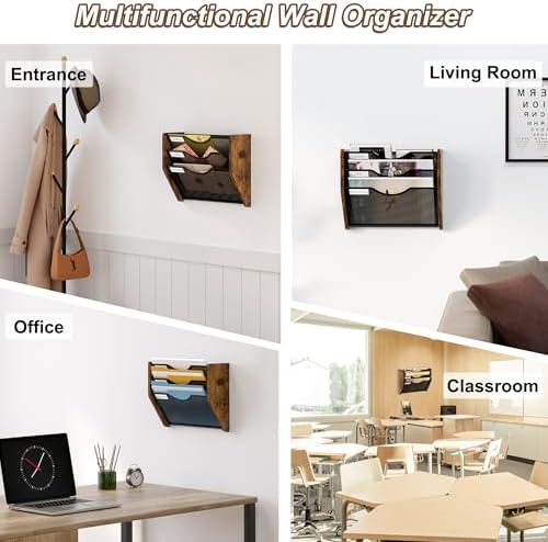 Hanging Wall Files Organizer, 3 Tier Mail Organizer Wall Mounted,Hanging File Holder,Magazine Rack for Documents,Magazine,Literature,File,Mails,Envelopes - Image 4