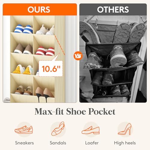 Lifewit 6 Tier Over the Door Shoe Organizer with 11 Large Deep Pockets, Fabric Hanging Shoes Shelf for Closet, Dorm Storage, Fit Up to 12 Pair Shoe Rack Holder for Sneakers, Boots, Beige - Image 3