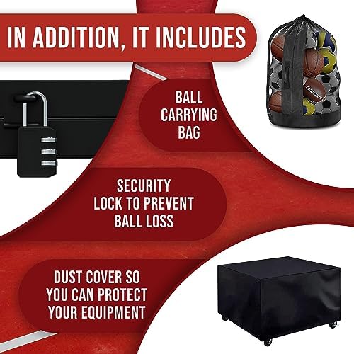 Ball Cart - Basketball Cart with Wheels, Ball Cage Garage Sports Equipment Organizer, Metal Rolling Multi Sports Ball Storage for Gym, Lockable Lid, Indoor and Outdoor. - Image 4