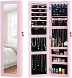 Full Length Mirror Jewelry Cabinet Organizer Lockable Door Wall-Mounted Jewelry Armoire with Shelves and Behind the Door Storage Pink by MASMIRE