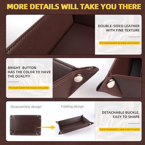 Valet Tray for Men Women - PU Leather Travel Catchall Tray Organizer - Rectangle - Image 6