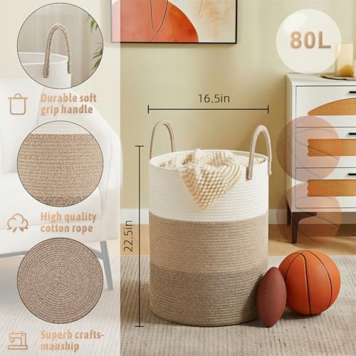 Artfeel Laundry Basket,Woven Cotton Rope Laundry Hamper,80L for Decorative Storage of Dirty Clothes,Toys and Blankets in Bathroom,Bedroom and Living Room - Image 6