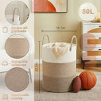 Artfeel Laundry Basket,Woven Cotton Rope Laundry Hamper,80L for Decorative Storage of Dirty Clothes,Toys and Blankets in Bathroom,Bedroom and Living Room - Image 6