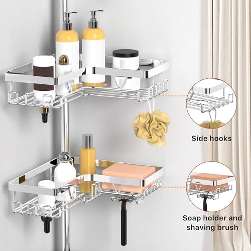KEGII Corner Shower Caddy Tension Pole, Bathroom Storage Shelf, Chrome - Image 3